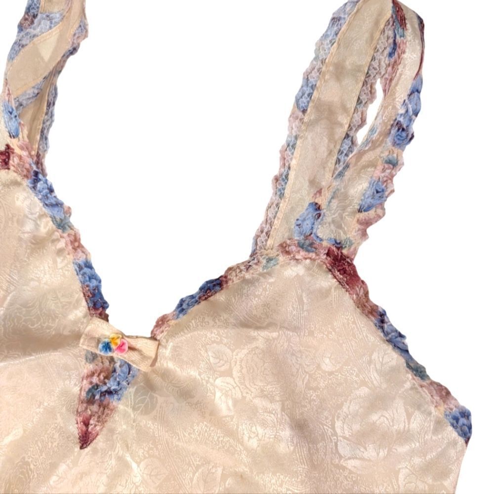 Women's vintage cream floral‎ print floral lace slip chemise